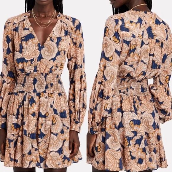 Intermix Silk Dorinda Smocked Mini Floral Dress- Size 0 - Picture 2 of 8